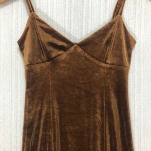Forever 21 Womens Velvet Midi Bodycon Dress Bronze‎ Brown V-Neck Small